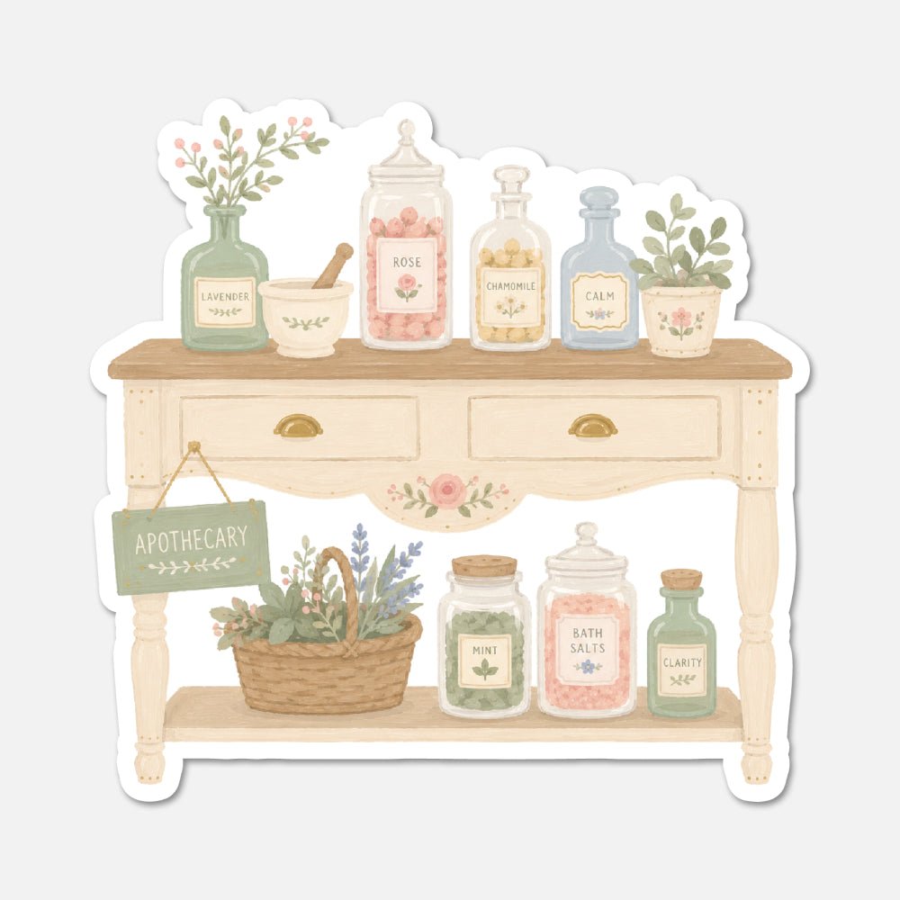Apothecary Table - Pink Vintage Sticker - Footnotes Paper