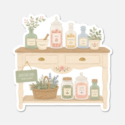 Apothecary Table - Pink Vintage Sticker - Footnotes Paper