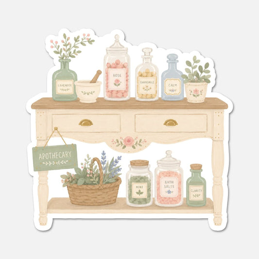 Apothecary Table - Pink Vintage Sticker - Footnotes Paper