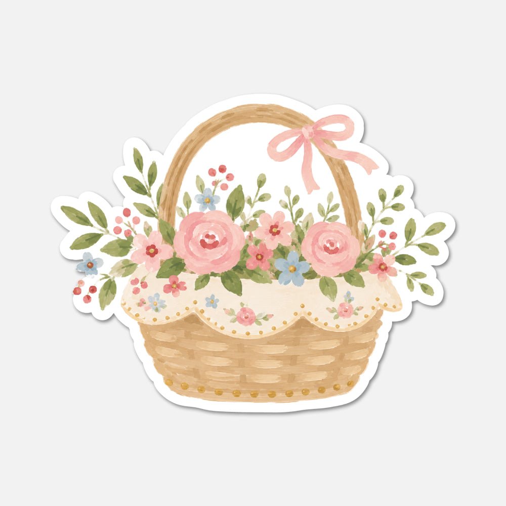 Basket Of Flowers - Floral Sticker - Footnotes Paper