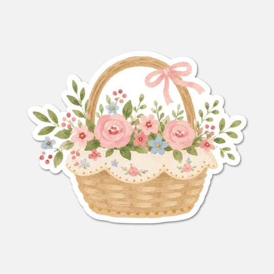Basket Of Flowers - Floral Sticker - Footnotes Paper