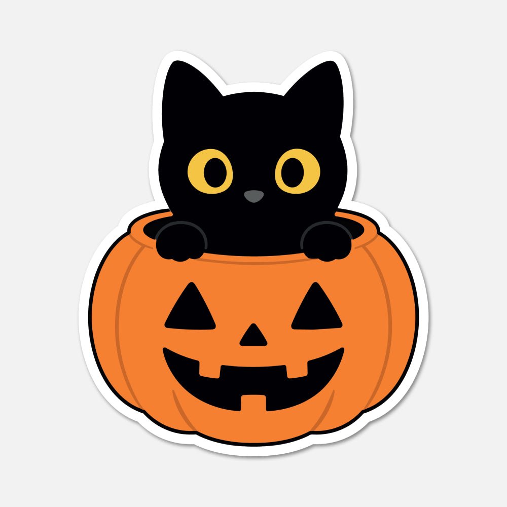 Black Cat In A Pumpkin - Animal Sticker - Footnotes Paper