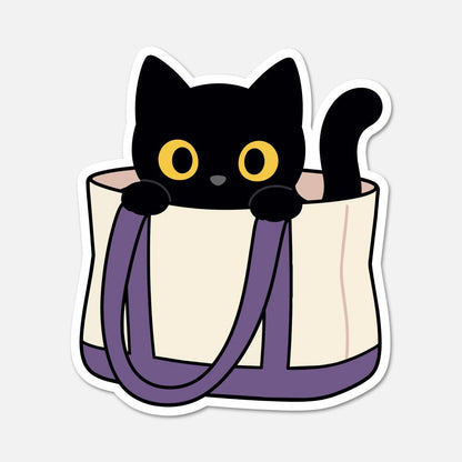 Black Cat In Tote Bag - Animal Sticker - Footnotes Paper