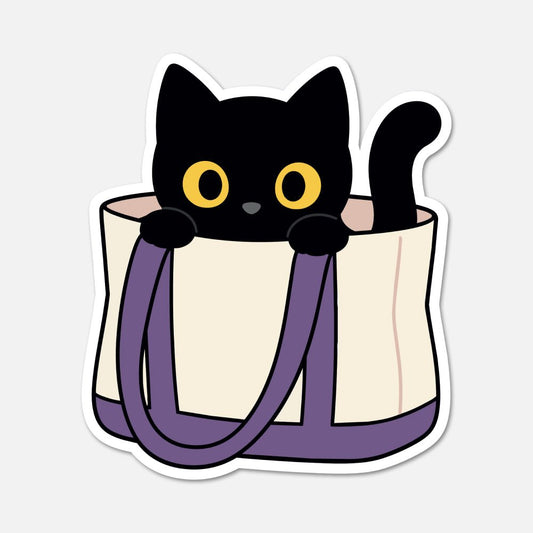 Black Cat In Tote Bag - Animal Sticker - Footnotes Paper