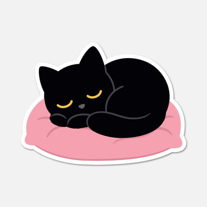 Black Cat Sleeping On Pink Cushion - Animal Sticker - Footnotes Paper