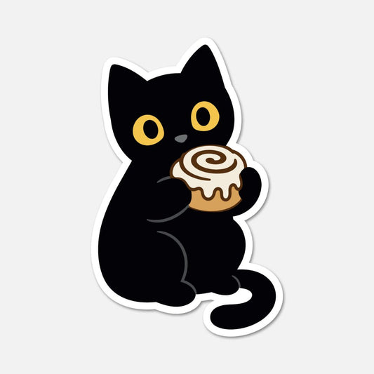 Black Cat With Cinnamon Roll - Animal Sticker - Footnotes Paper