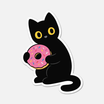 Black Cat With Donut - Animal Sticker - Footnotes Paper