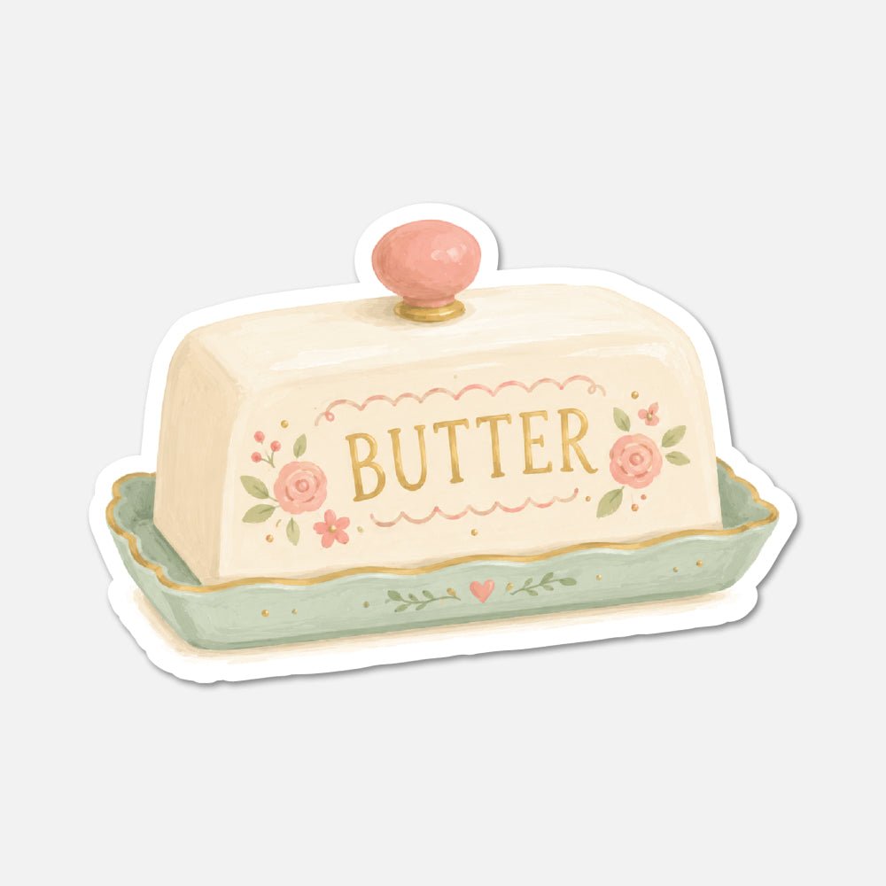 Butter Dish - Pink Vintage Sticker - Footnotes Paper