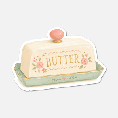 Butter Dish - Pink Vintage Sticker - Footnotes Paper