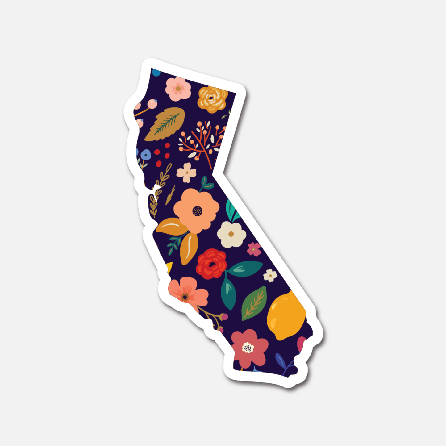California Navy Floral State Sticker - Footnotes Paper