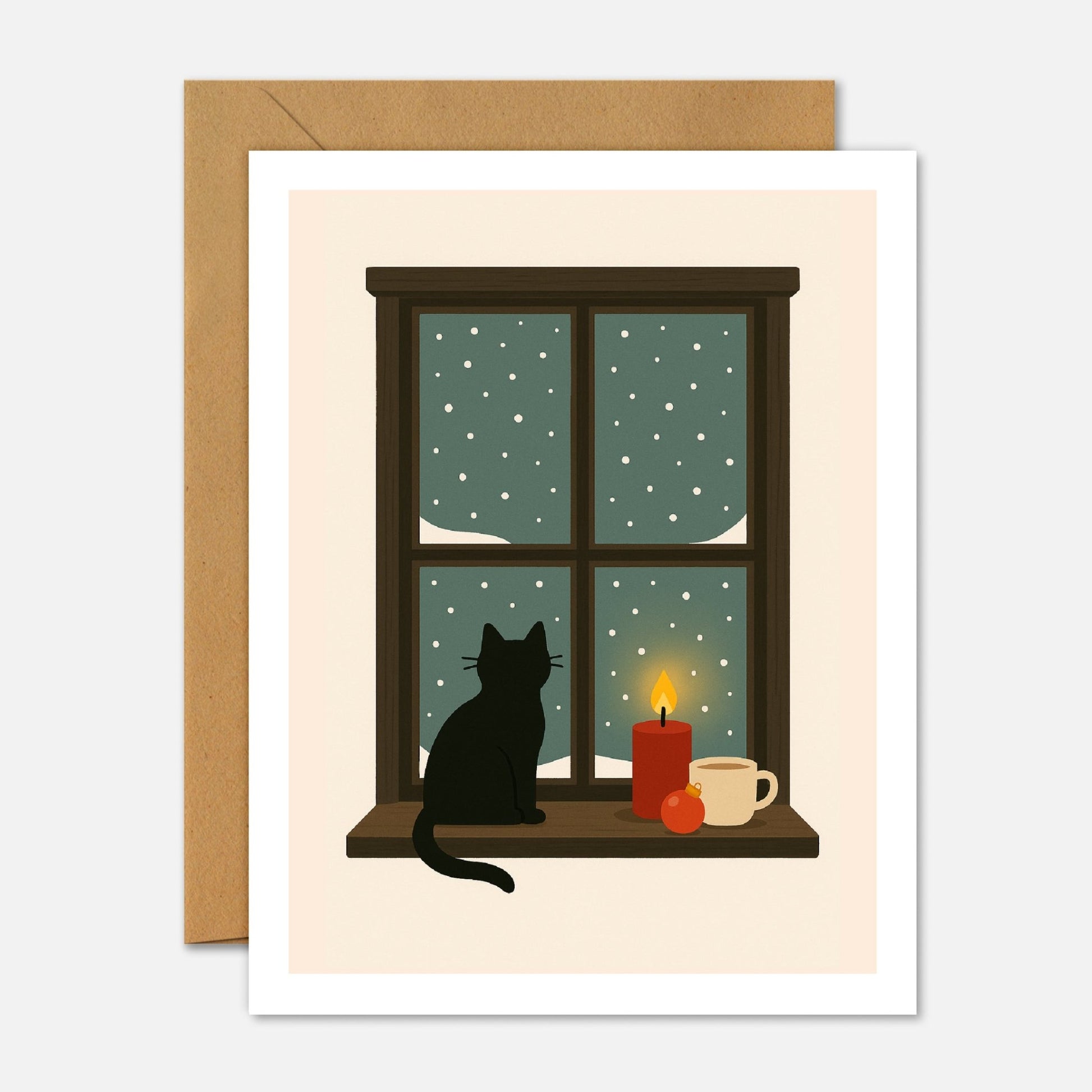 Cat in the Window Sill Christmas Card - Footnotes Paper