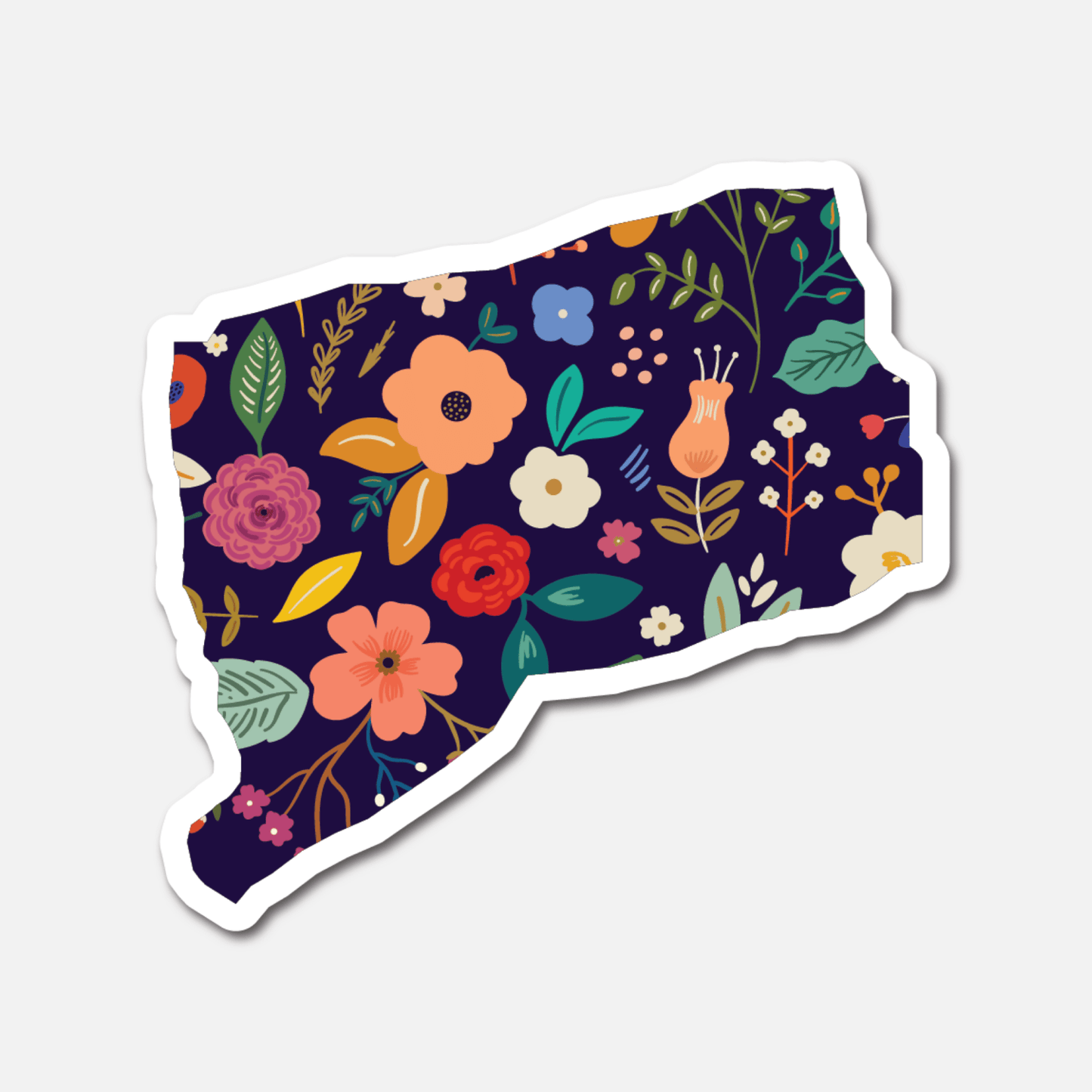 Connecticut Navy Floral State Sticker - Footnotes Paper