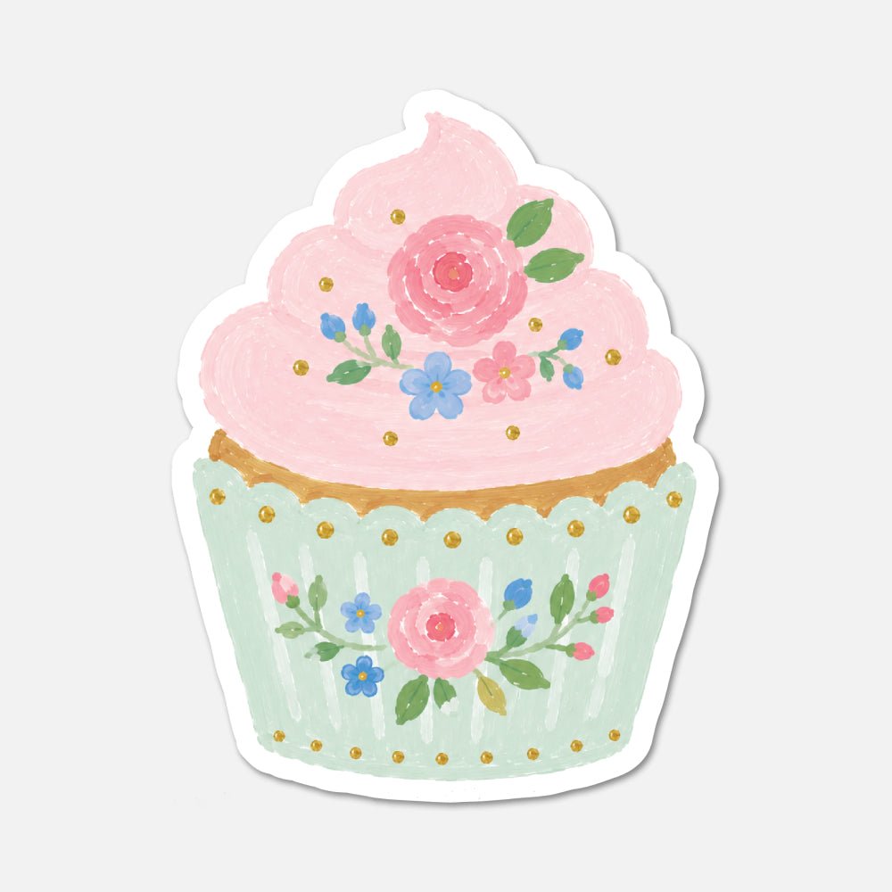 Cupcake - Pink Vintage Sticker - Footnotes Paper