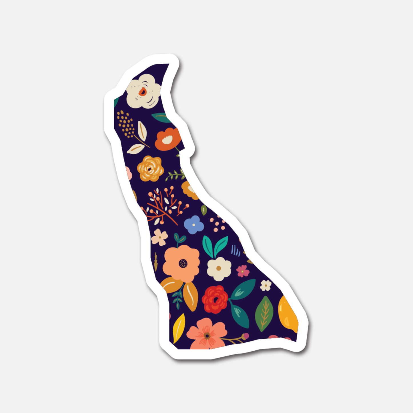 Delaware Navy Floral State Sticker - Footnotes Paper