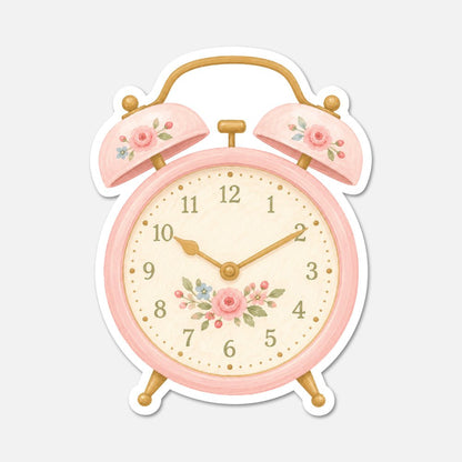 Floral Alarm Clock - Pink Vintage Sticker - Footnotes Paper