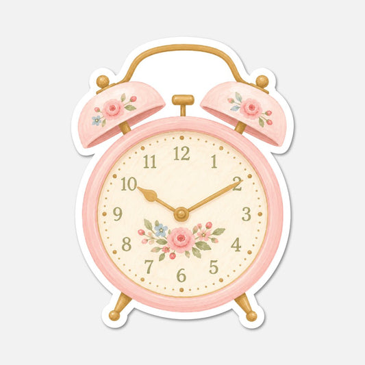 Floral Alarm Clock - Pink Vintage Sticker - Footnotes Paper