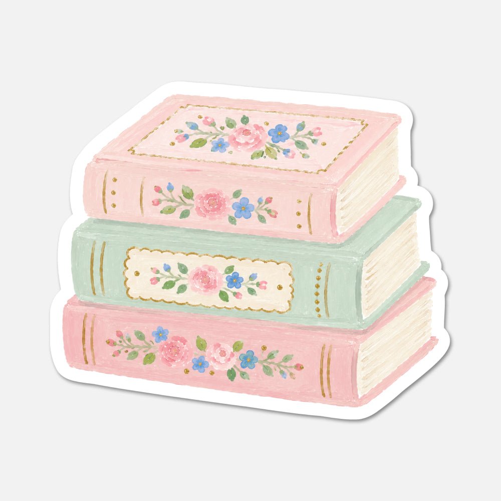 Floral Book Stack - Vintage Bookish Sticker - Footnotes Paper