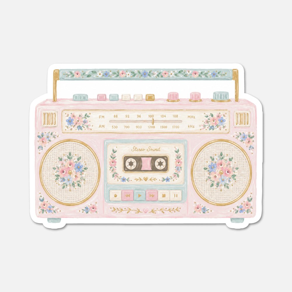 Floral Boombox - 1980s Retro Sticker - Footnotes Paper