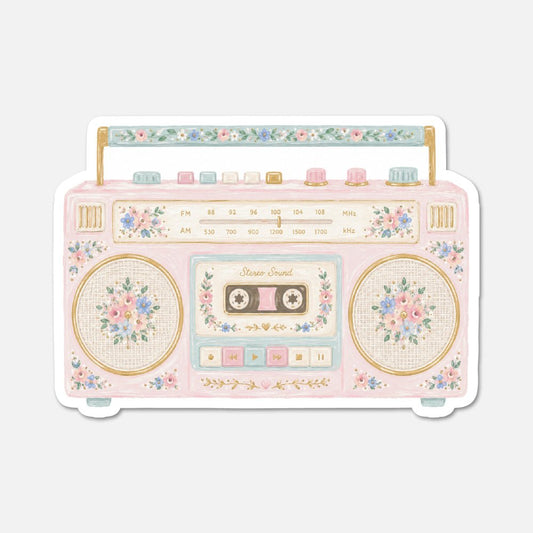 Floral Boombox - 1980s Retro Sticker - Footnotes Paper