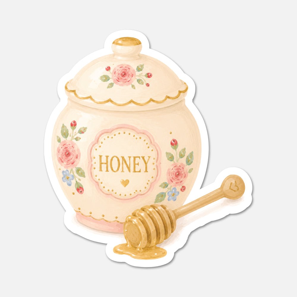 Floral Honey Pot - Pink Vintage Sticker - Footnotes Paper