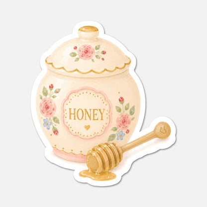 Floral Honey Pot - Pink Vintage Sticker - Footnotes Paper