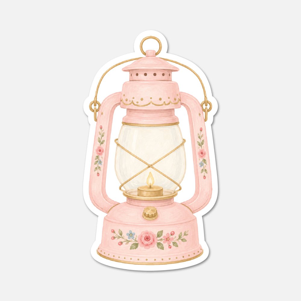 Floral Lantern - Pink Vintage Sticker - Footnotes Paper