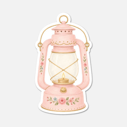 Floral Lantern - Pink Vintage Sticker - Footnotes Paper
