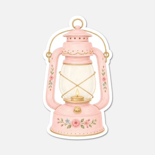 Floral Lantern - Pink Vintage Sticker - Footnotes Paper