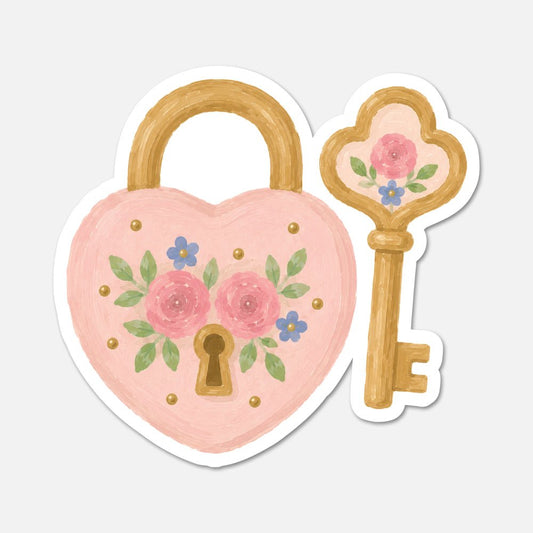 Floral Lock And Key - Pink Vintage Sticker - Footnotes Paper