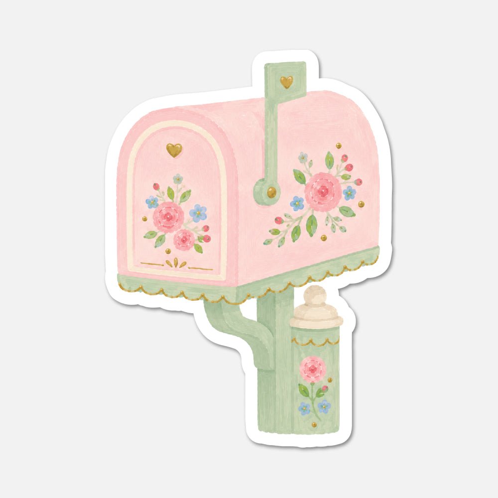 Floral Mailbox - Pink Vintage Sticker - Footnotes Paper