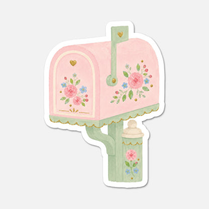 Floral Mailbox - Pink Vintage Sticker - Footnotes Paper