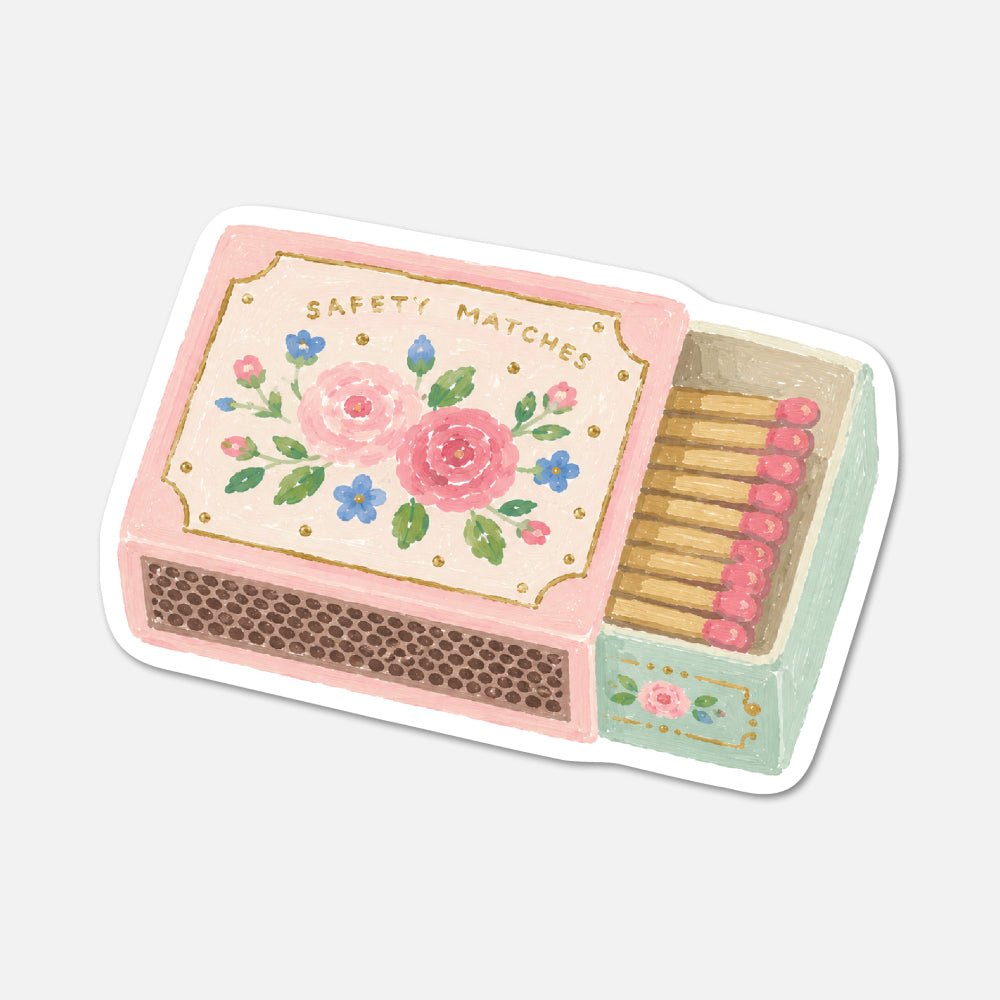 Floral Matchbox - Pink Vintage Sticker - Footnotes Paper
