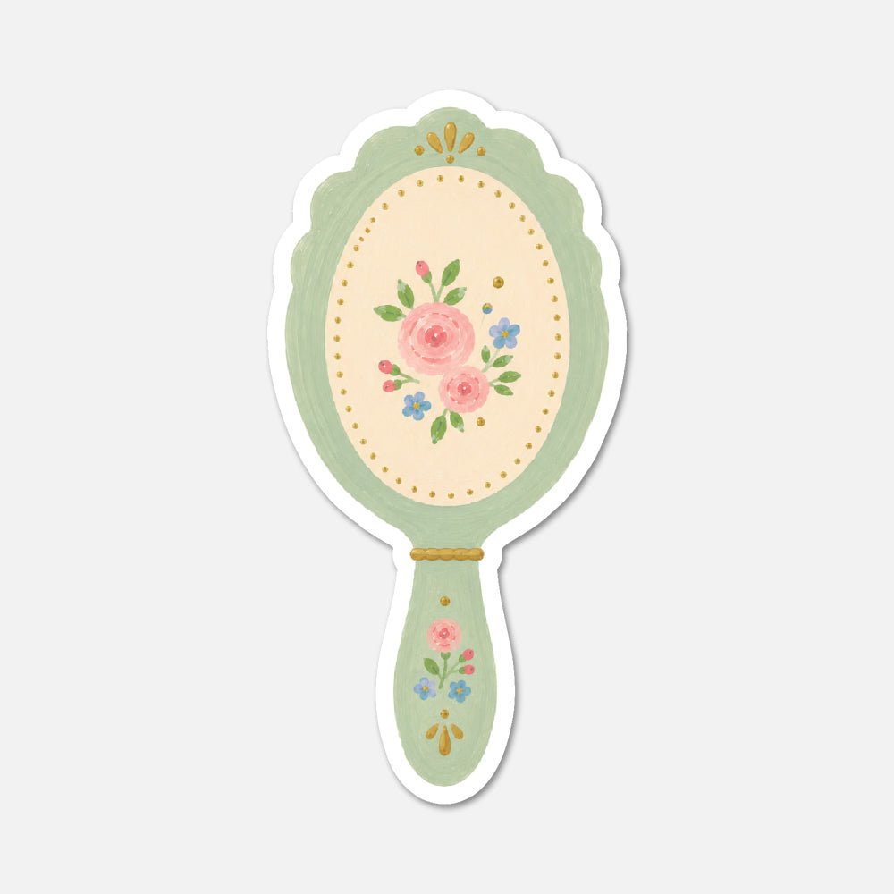 Floral Mirror Back - Pink Vintage Sticker - Footnotes Paper