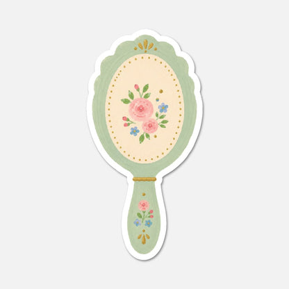Floral Mirror Back - Pink Vintage Sticker - Footnotes Paper