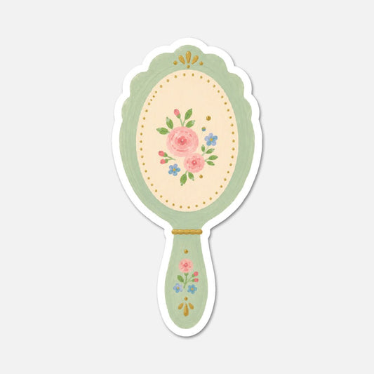 Floral Mirror Back - Pink Vintage Sticker - Footnotes Paper