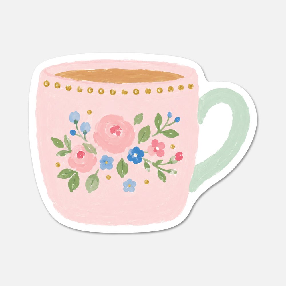 Floral Mug - Pink Vintage Sticker - Footnotes Paper