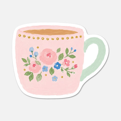 Floral Mug - Pink Vintage Sticker - Footnotes Paper