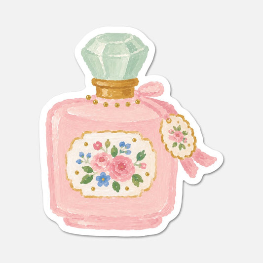 Floral Perfume Bottle - Pink Vintage Sticker - Footnotes Paper