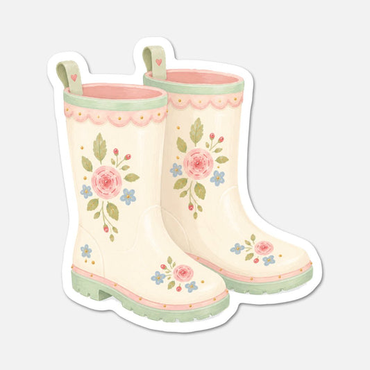 Floral Rainboots - Cottagecore Sticker - Footnotes Paper