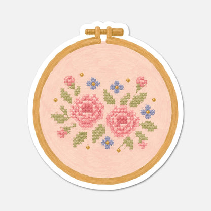 Floral Sewing Frame - Pink Vintage Sticker - Footnotes Paper
