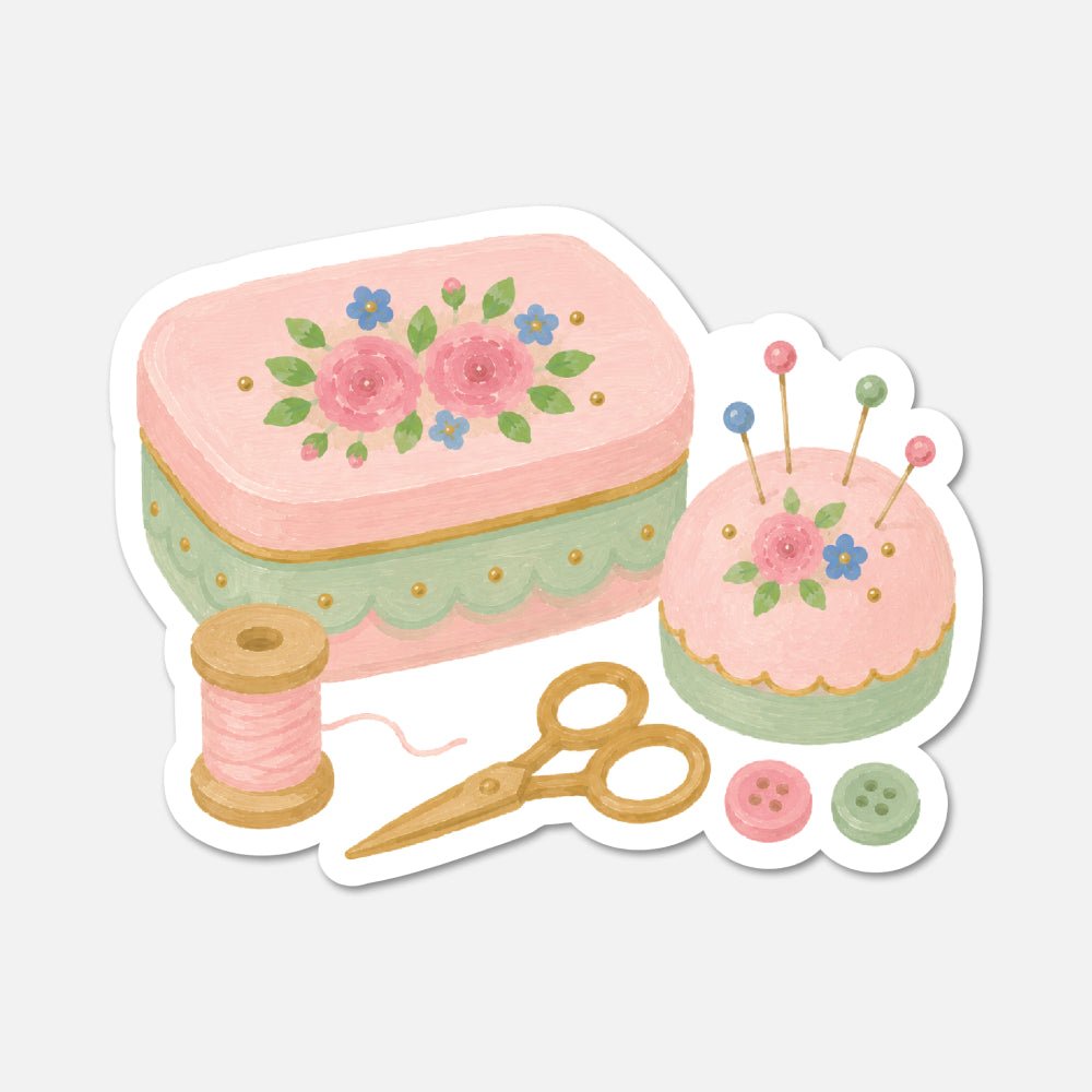 Floral Sewing Kit - Pink Vintage Sticker - Footnotes Paper