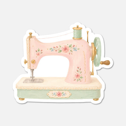 Floral Sewing Machine - Pink Vintage Sticker - Footnotes Paper