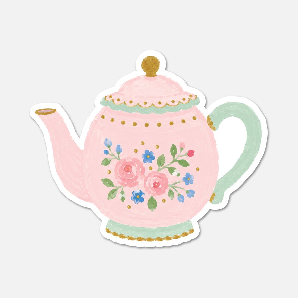 Floral Teapot - Pink Vintage Sticker - Footnotes Paper