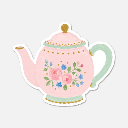 Floral Teapot - Pink Vintage Sticker - Footnotes Paper