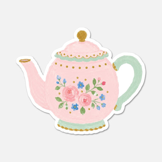 Floral Teapot - Pink Vintage Sticker - Footnotes Paper