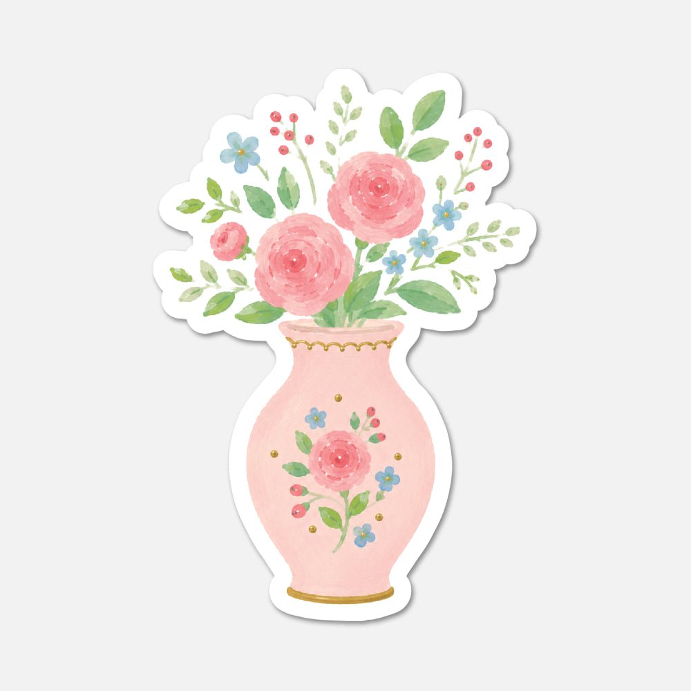 Flowers In A Vase - Pink Vintage Sticker - Footnotes Paper