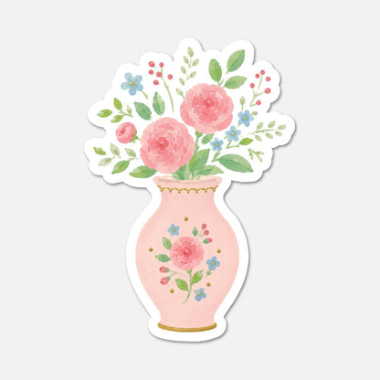 Flowers In A Vase - Pink Vintage Sticker - Footnotes Paper