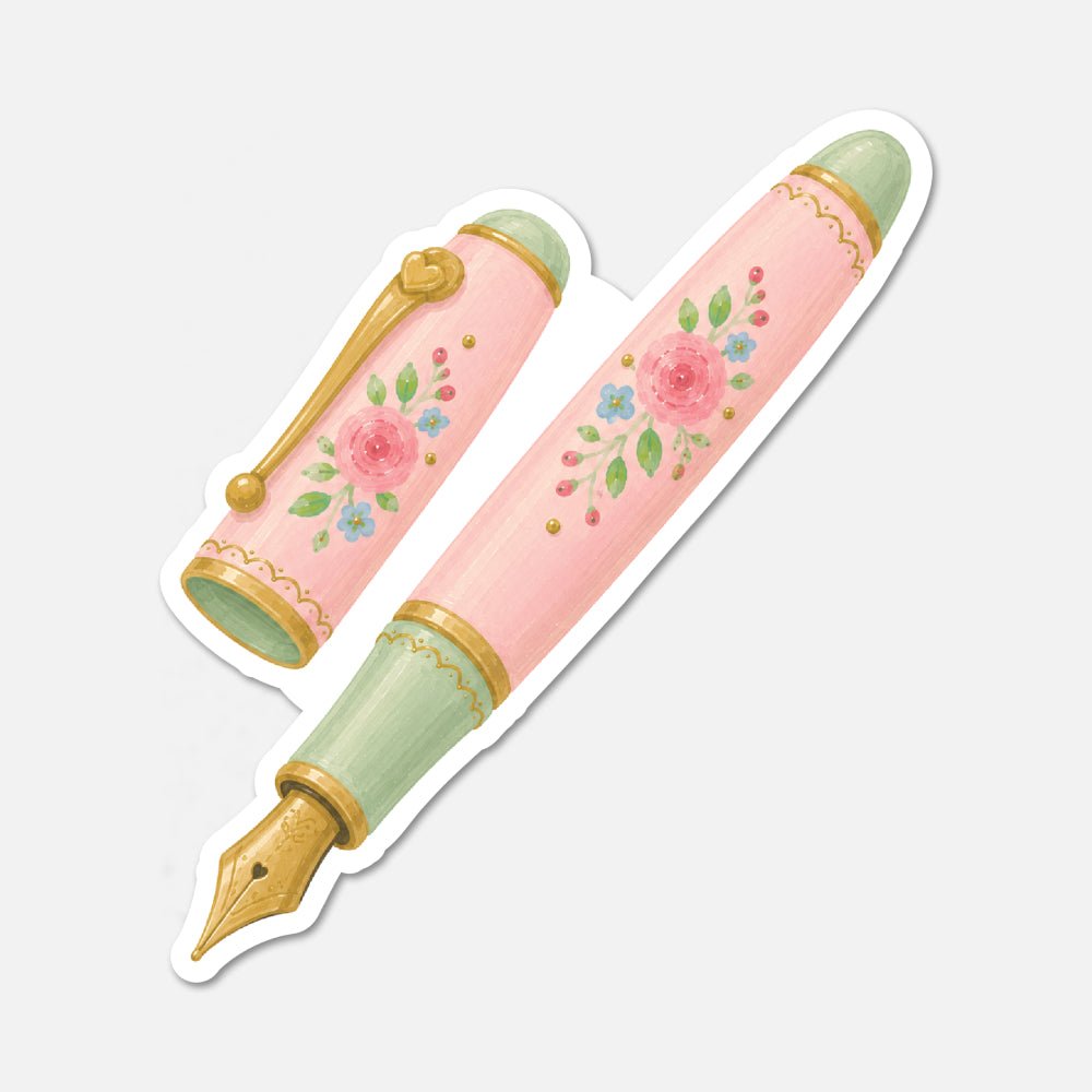 Fountain Pen - Pink Vintage Sticker - Footnotes Paper