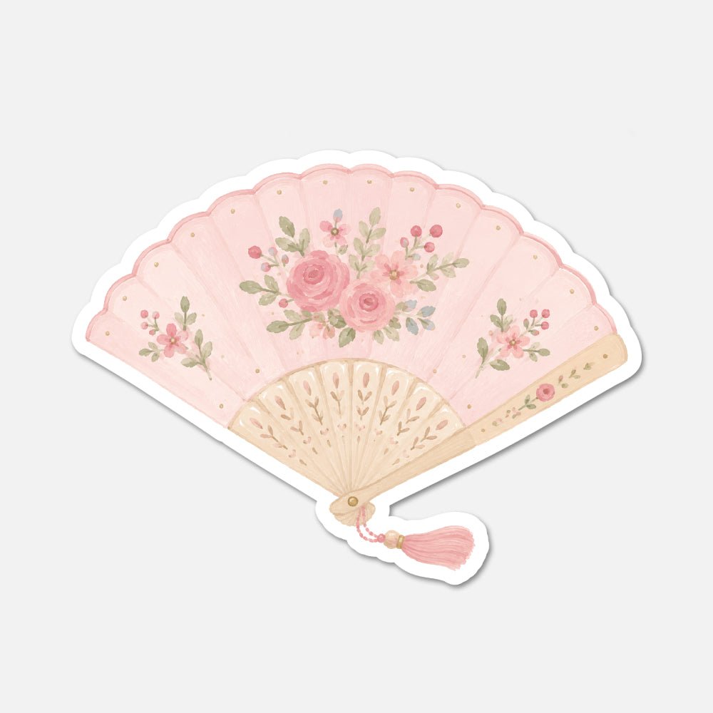 Hand Fan - Pink Vintage Sticker - Footnotes Paper