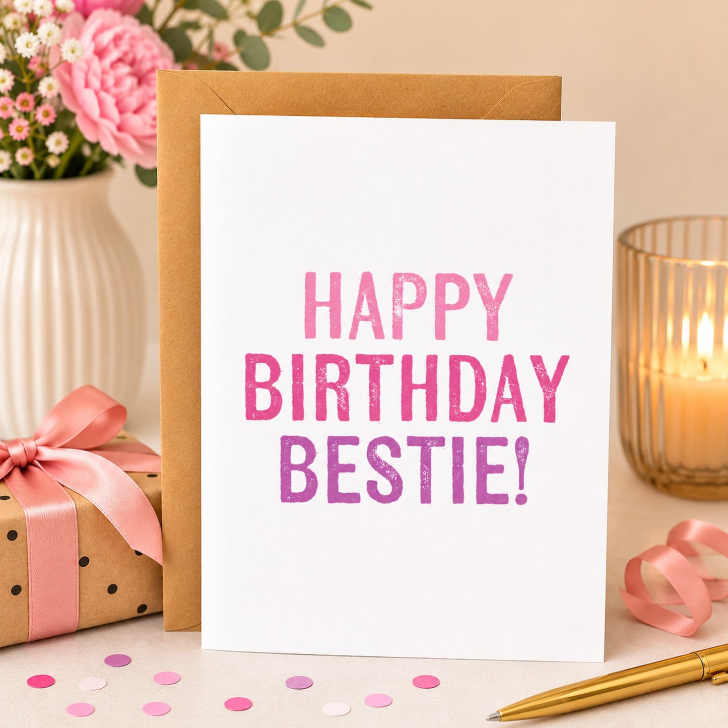 Happy Birthday Bestie! Block Print Birthday Card - Footnotes Paper